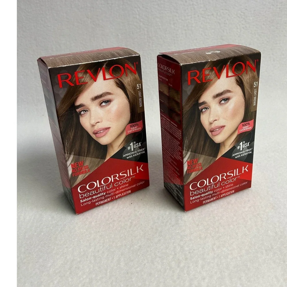 Permanent Gray Coverage Revlon‎ ColorSilk Women 2pk 51 Light Brown Ammonia Free